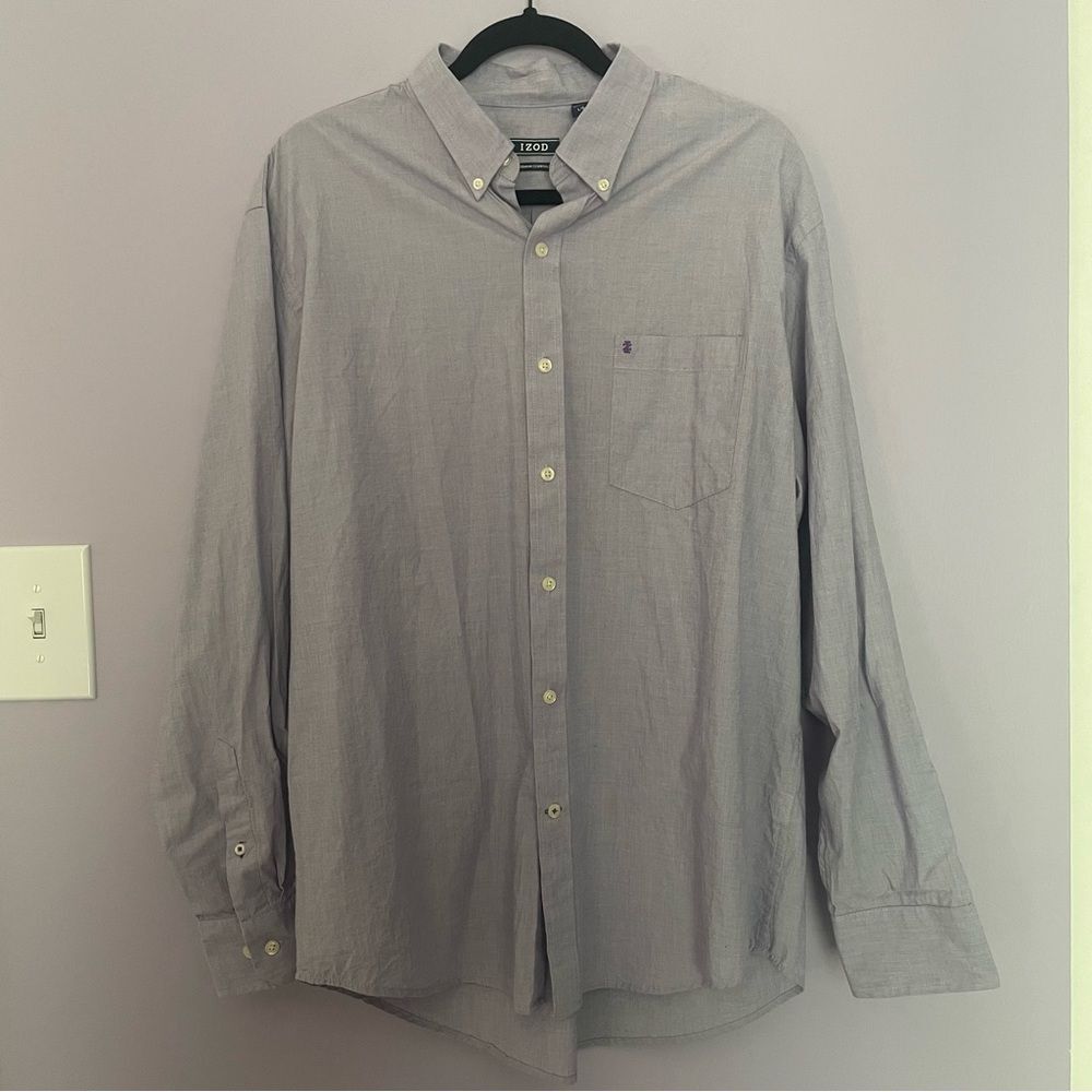 IZOD Premium Essentials Button Down Shirt in Purple Men's size Large 100% Cotton